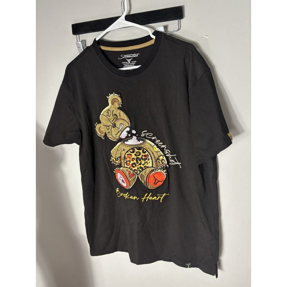 Screen Shot Brand Men’s T-Shirt Black Bling Bear Gold Urban Hip Hop XL Slim
